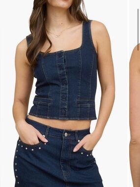 Blu Pepper The Workshop Dark Indigo Button-Front Crop Tank like new